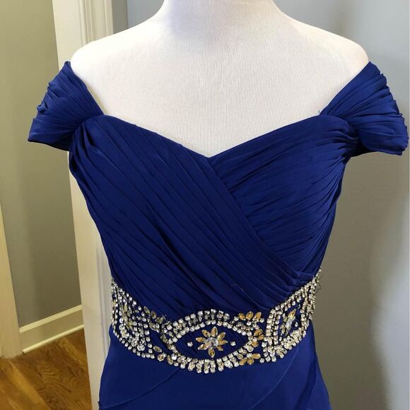 Royal Blue Formal Prom Party Long Gown Dress with Rhinestone Waist Size 4 - Picture 4 of 10